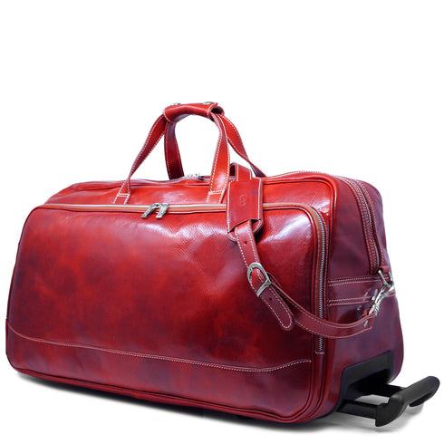 Floto Milano Italian leather rolling luggage duffle travel bag red