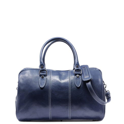 Floto Italian Leather Venezia Mini Duffle Carryon Bag blue