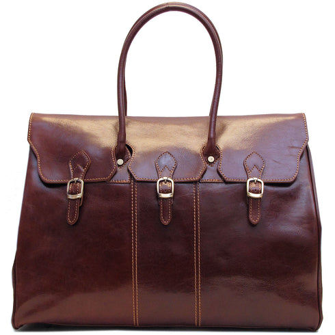 Floto Lugano Italian Leather Travel Duffle Bag Brown