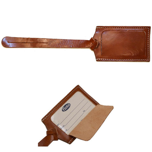 olive (honey) leather luggage tag floto