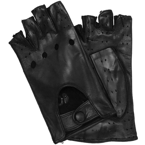 Floto women's black leather fingerless driving gloves