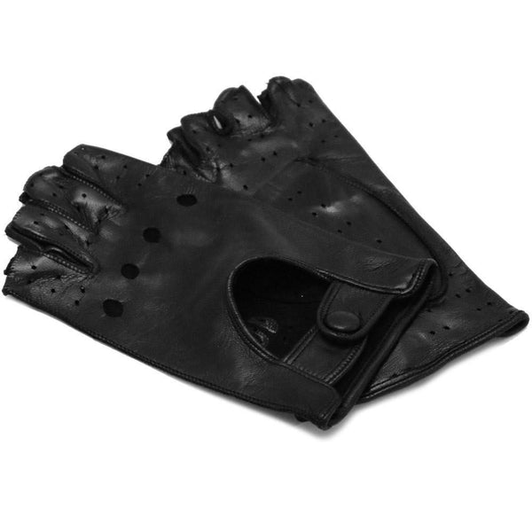 Floto women's black leather fingerless driving gloves