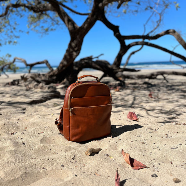 Floto Corsica Italian Leather Laptop Backpack in Brown display picture 2