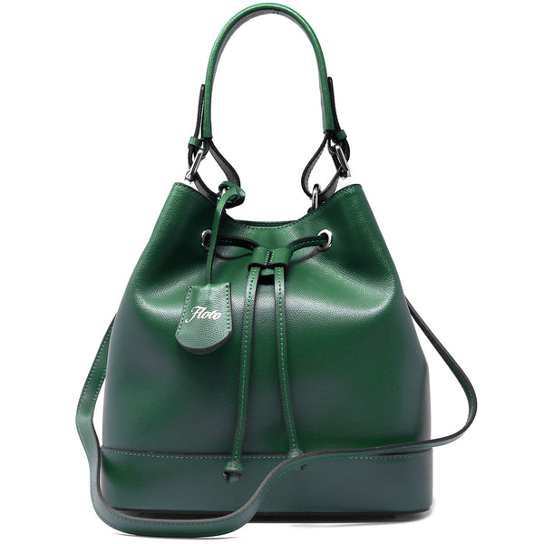 Green leather bucket discount bag