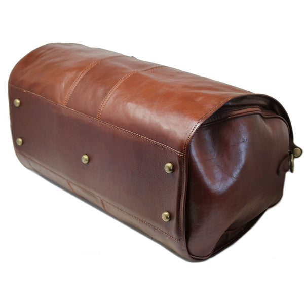 Floto Venezia Grande Duffle Bag - Vecchio Brown Leather, Italian Made, 13x14x22 Inches