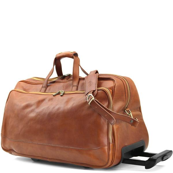 leathario men's leather luggage wheeled duffle leather travel bag Floto Milano Italian Leather Trolley Rolling Duffle Bag Suitcase, Large / Olive (Honey) Brown